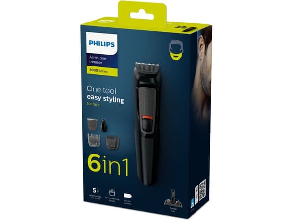 Philips MULTIGROOM Series 3000 MG3711/15, Sort, Rektangel, Skjegg, Øre, Øyenbryn, Nese, Rustfritt stål, Batteri, 60 min