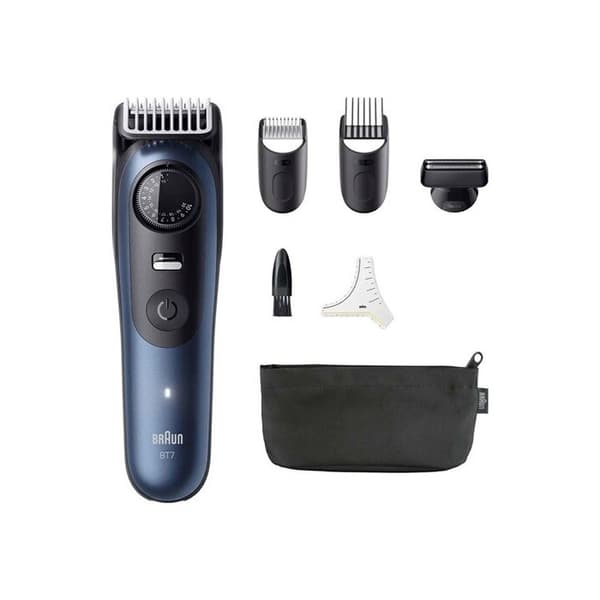 Braun Skäggtrimmer Series 7, + 6 Barbverktyg, 40 Längder, ProBlade Blad, BT7520, Blå
