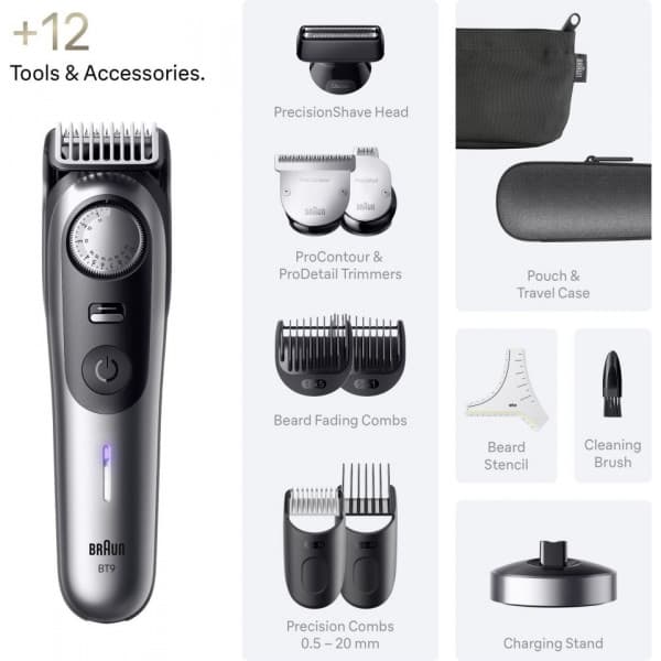 Braun Series 9 skäggtrimmer, BT9560, Krom