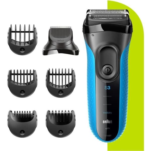 Elektrisk skäggrakapparat för män - BRAUN - Series 3 Shave & Style 3010BT - Wet & Dry-teknik - Svart / Blå