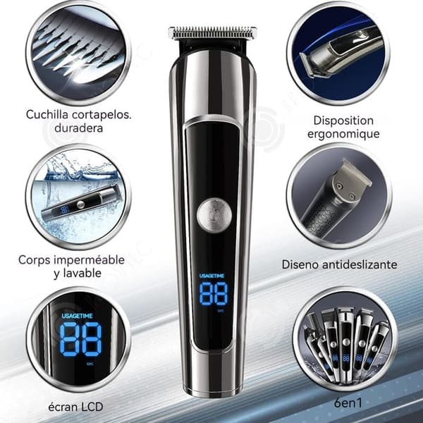 INN Hair Clipper Men 6 i 1 600 mah IPX6 vattentät LCD-skärm USB-hårklippare med 6 sorters knivar och 4 gränskammar