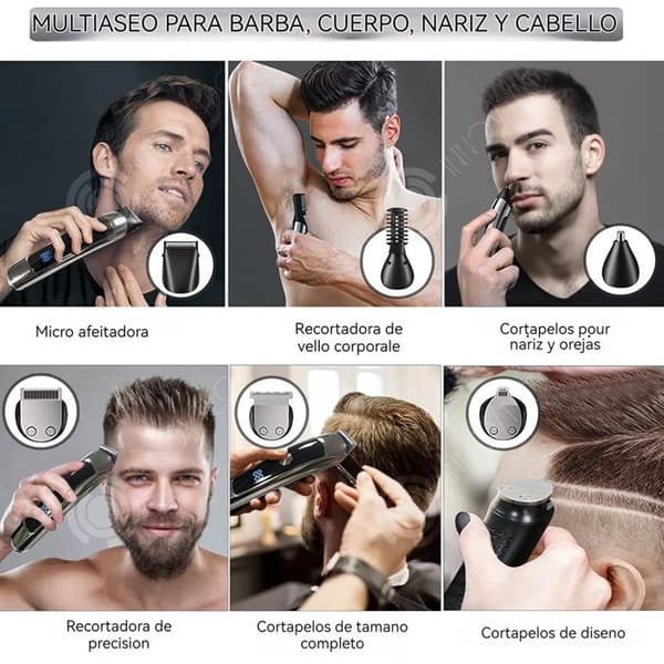 INN Hair Clipper Men 6 i 1 600 mah IPX6 vattentät LCD-skärm USB-hårklippare med 6 sorters knivar och 4 gränskammar