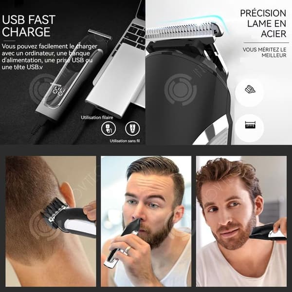 INN Hair Clipper Men 6 i 1 600 mah LCD-skärm IPX6 USB-laddande hårtrimmer med 6 typer av knivar och 4 gränskammar