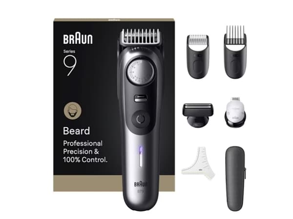 Braun BeardTrimmer 9 BT9520, Tvättbar, Batteri, Svart, Grå