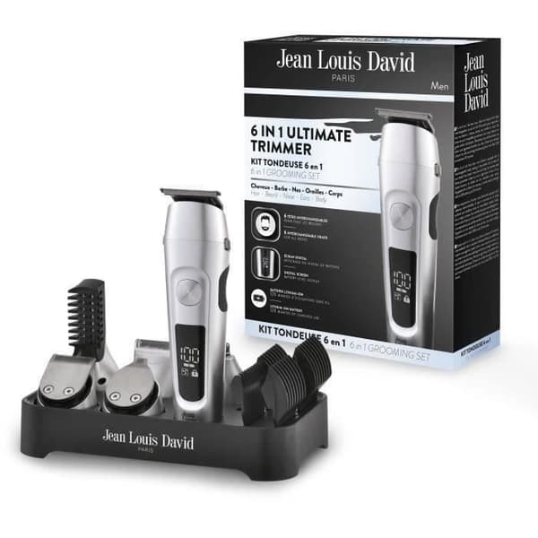 6-i-1 hårklippare - JEAN LOUIS DAVID - JLD ULTIMATE TRIMMER - 6 utbytbara huvuden - 120 min batteritid