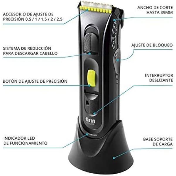 TM Electron TMHC106G Professionell sladdlös hårtrimmer med uppladdningsbart batteri, LED-upplyst laddningsindikator, metallblad