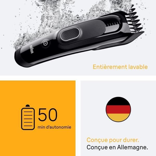 Hårklippare - BRAUN - HC5510 - Trådlös - 50 min - 9 inställningar - Svart