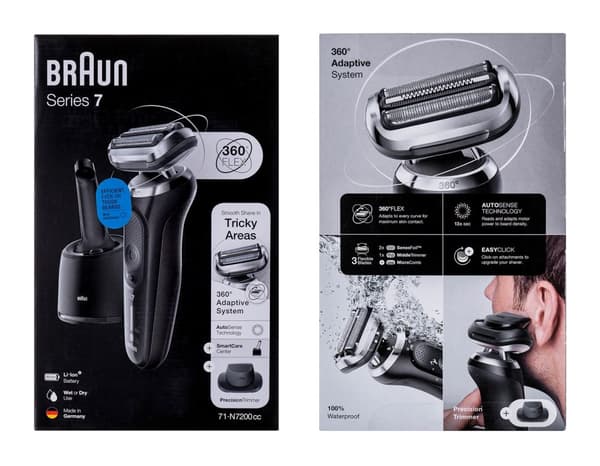 Braun Series 7 71-N7200cc teräverkkoparranajokone, trimmeri, musta