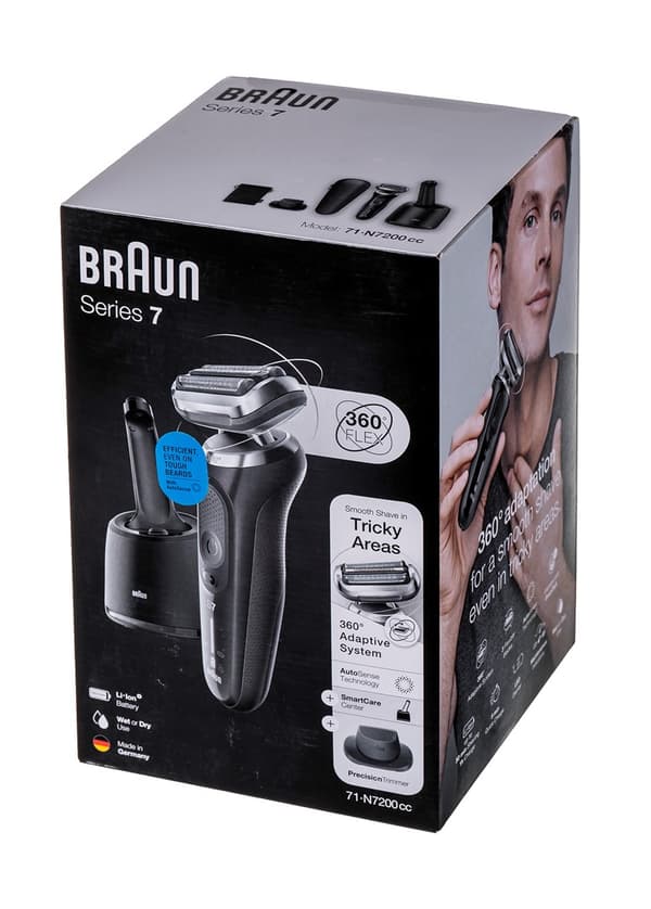 Braun Series 7 71-N7200cc teräverkkoparranajokone, trimmeri, musta