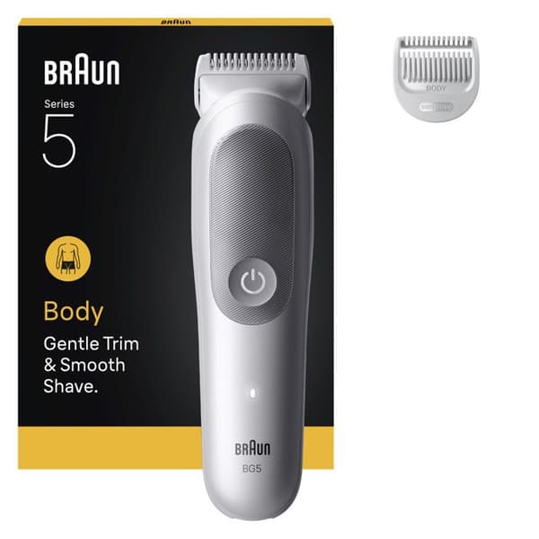 Braun Kroppstrimmer Series 5, + 2 Rakverktyg, Trimma och raka ditt hår, Vattentålig, BG5500, Grå