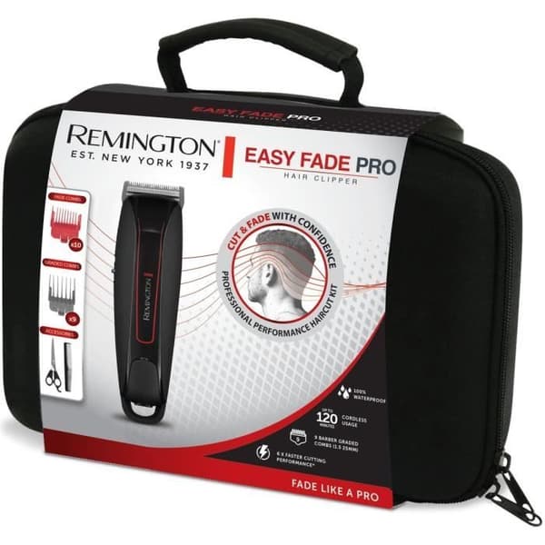 REMINGTON HC550 Easy Fade Pro hårklipper – Ledningsfri – Vandtæt – Fast, Fade og Øreguider