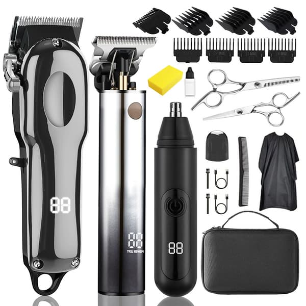 INF LED Gun Silver Hårklipper + Nesetrimmer 3-Dels Sett