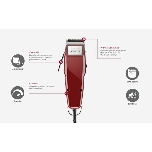 Hårklippare - Moser - Professionell - Kraftfull motor - Klippguide 1mm - Multiclick