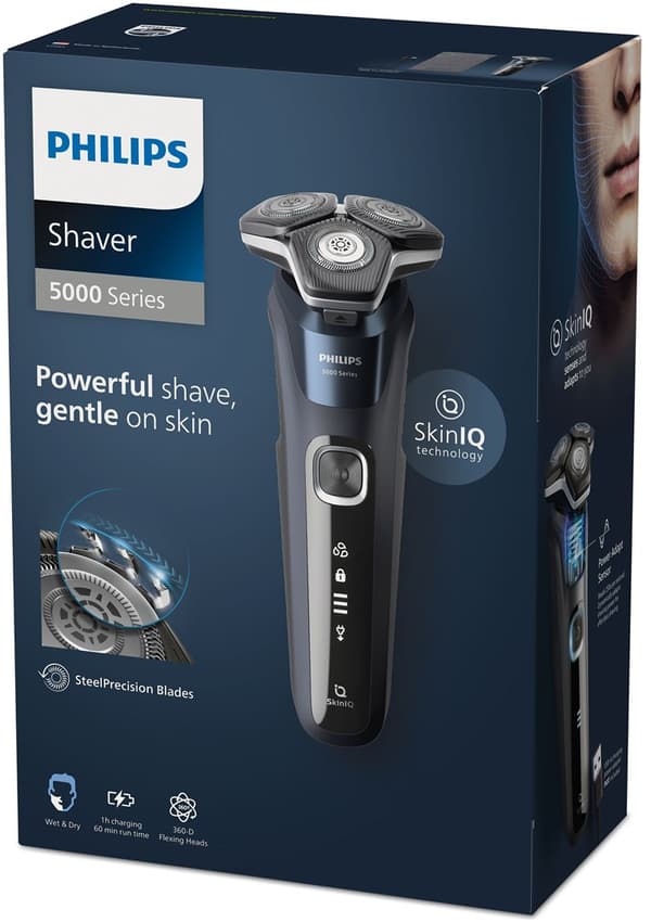 Philips SHAVER Series 5000 S5885/10 barbermaskine til mænd Roterende barbermaskine Trimmer Sort, Blå