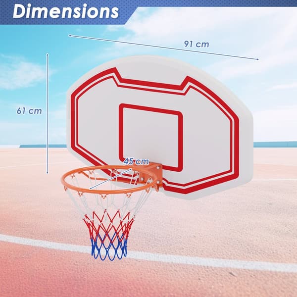 Basketballkurv, 91x61 cm, Hvid Rød