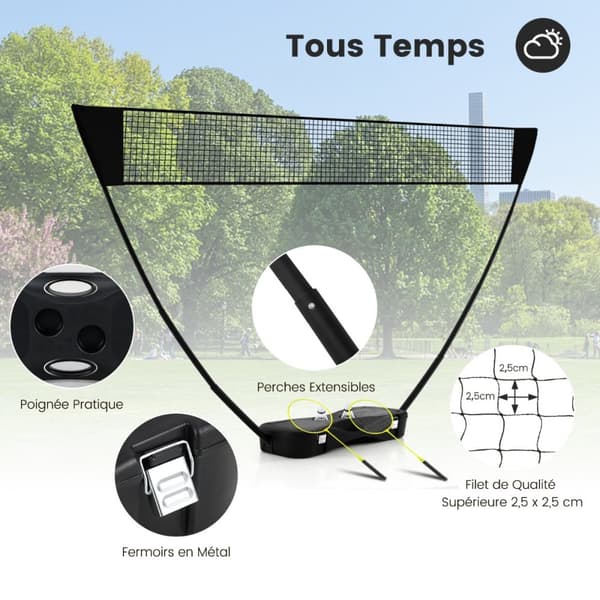 Badmintonnät och racketset, 270x33.5x160 cm, Svart.