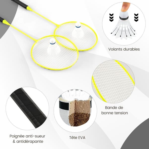 Badmintonnät och racketset, 270x33.5x160 cm, Svart.