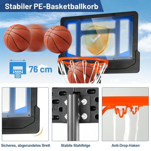 Basketballstativ, 90/158-210 cm, Blå