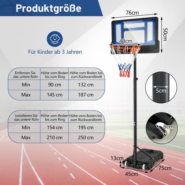 Basketballstativ, 90/158-210 cm, Blå