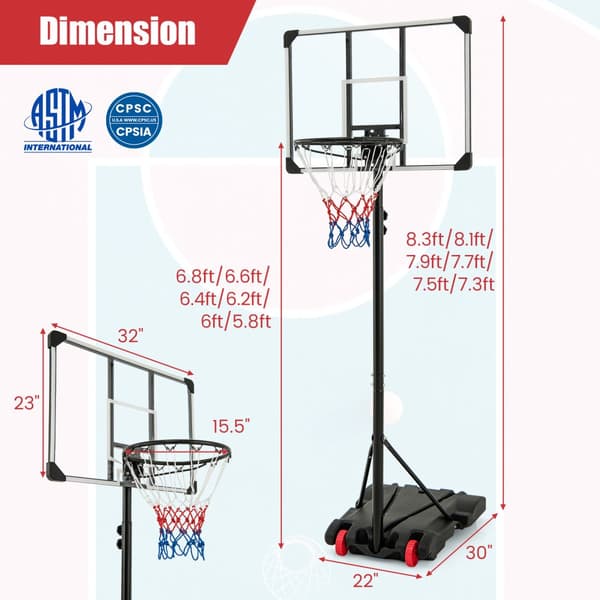 Basketball Kurv System, 32x23 tommer, Sort