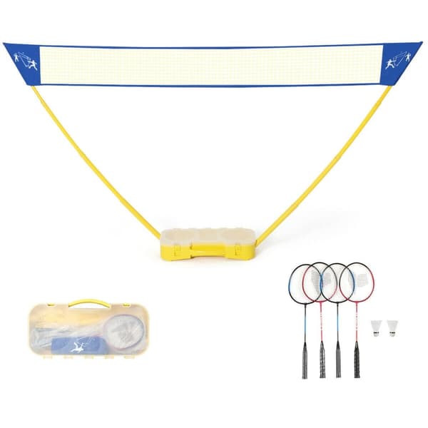 Bärbar Badmintonset, 116.5x13.5x61 tum, Gul Blå