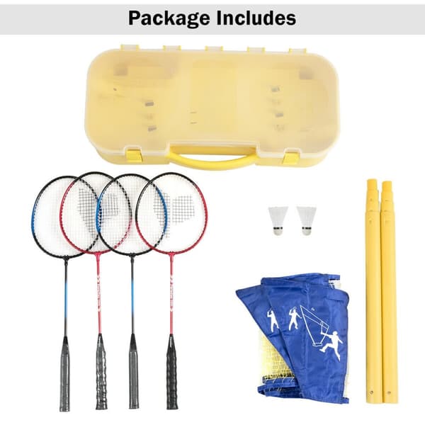Bärbar Badmintonset, 116.5x13.5x61 tum, Gul Blå