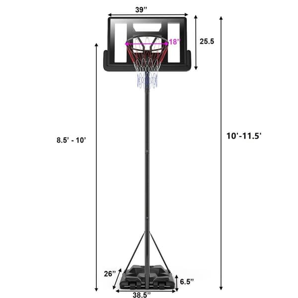 Basketballkurv, 39x26x10 ft, Sort