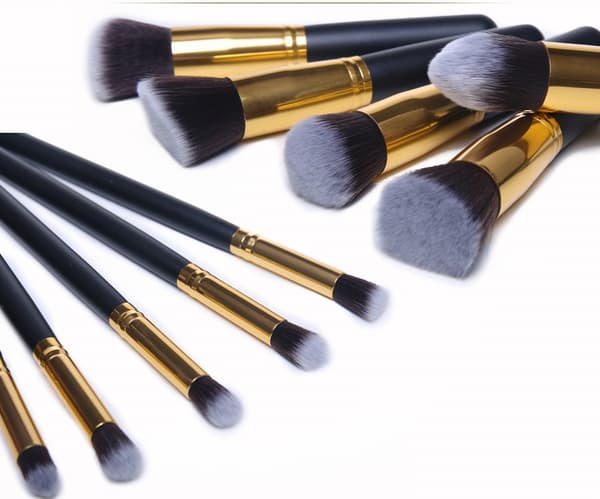 10 st. Svart / Guld Make-up / sminkborstar av bästa kvalité