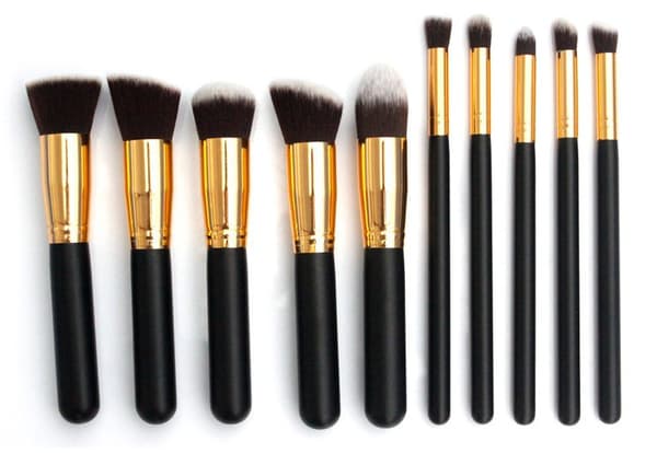 10 st. Svart / Guld Make-up / sminkborstar av bästa kvalité