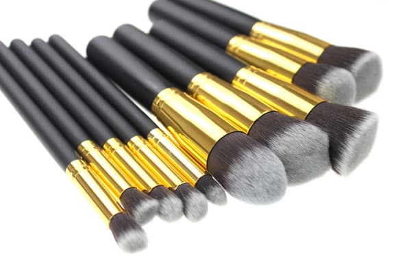 10 st. Svart / Guld Make-up / sminkborstar av bästa kvalité