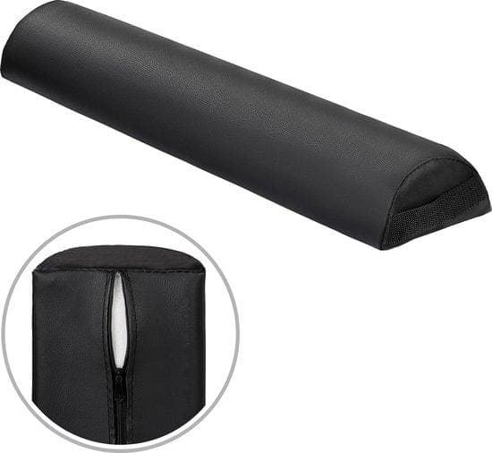 Avföring med två svarta rullkuddar - Massagebordstillbehör - Set avföring och kuddar gjorda av syntetiskt läder - Cylindrisk massagekudde - Halv -cili