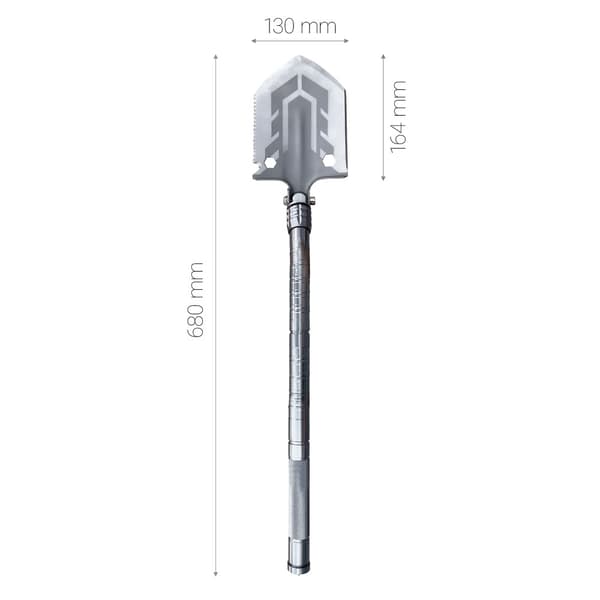 Overlevelsesspade 10in1 med kniv, glasshammer og skrutrekker