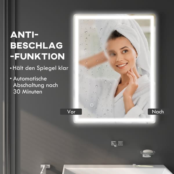 Kylpyhuonepeili 80 x 60 cm Led Memory