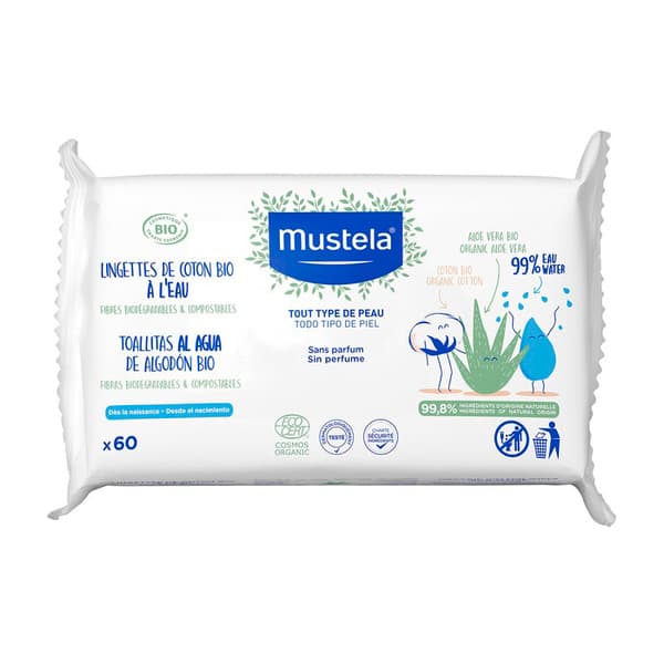 Mustela Organic Cotton Water Wipes 60U