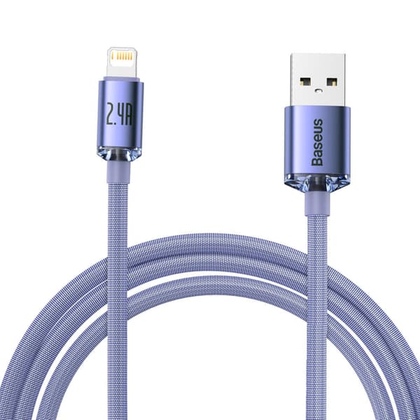 Baseus Crystal Shine USB till Snabb Laddning och Datatransfer, USB Typ A - Lightning 2,4A Kabel 2m Lila