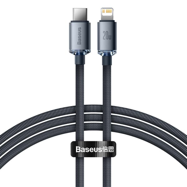 Baseus Strømkabel CAJY000201: Lightning-USB-C PD QC, 20W, 480Mb/s, 1,2m, Sort