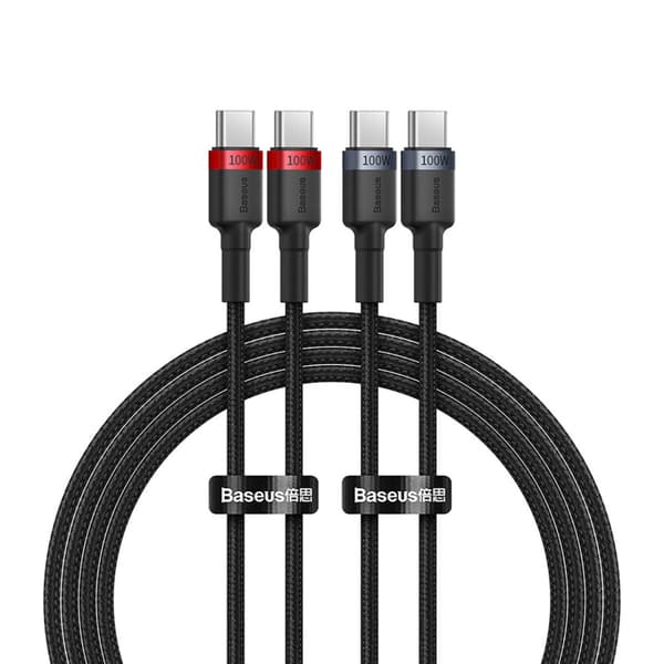 Baseus Cafule USB-C til USB-C Kabel 100W 1m - Rød-Sort & Sort-Grå (2 stk.)