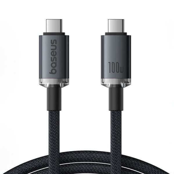 Baseus Crystal Shine USB-C til USB-C Kabel, USB3.2, 100W, 20Gbps, 1,5m - Sort