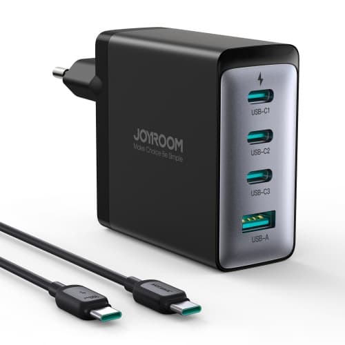 Joyroom JR-TCG04EU 100W GaN Oplader - 3x USB-C & USB-A med USB-C kabel 100W, Sort