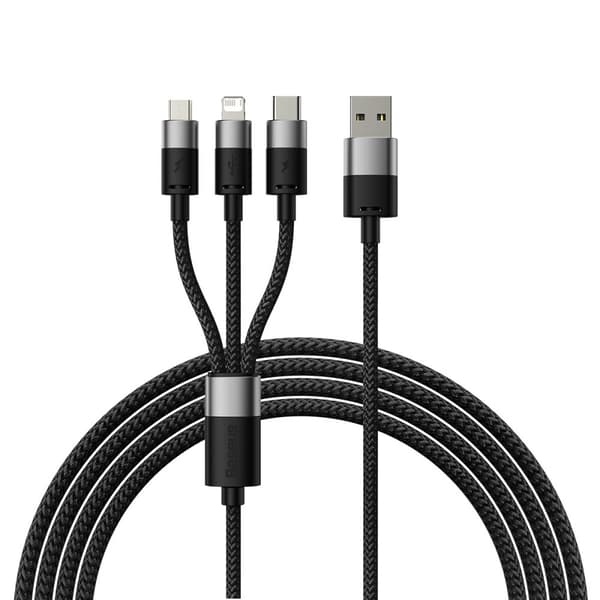 Baseus StarSpeed 3-i-1 USB Kabel - micro USB/Lightning/USB C 3.5A 1.2m - Sort