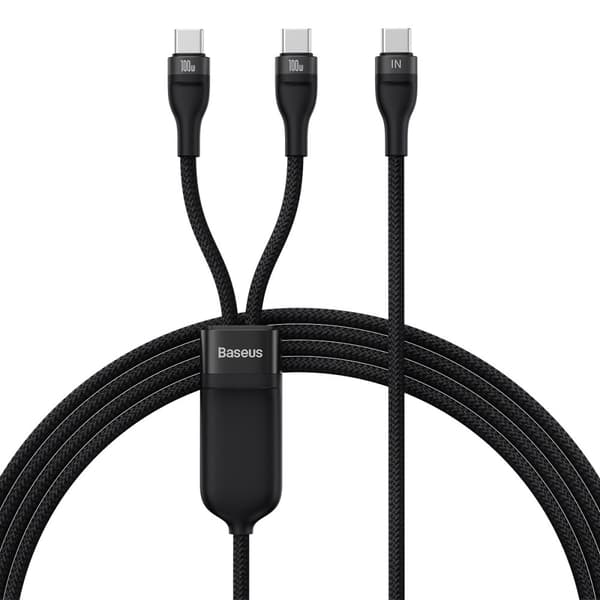 Baseus Flash Series Ⅱ Hurtigopladningskabel 2i1 USB-C til 2xUSB-C 100W 1.5m Sort