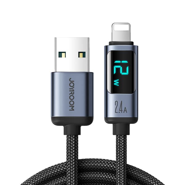 Joyroom Prism-Serie A16 Lightning/USB-A Kabel 2.4A 1.2m med LED Display - Sort