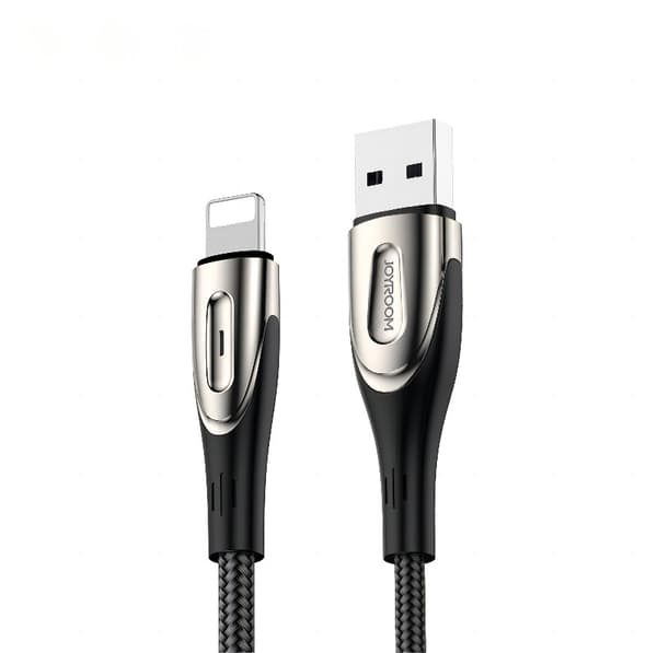 Joyroom Sharp Serie S-M411 3A USB-A til Lightning opladekabel med ladestatusindikator, 1,2m - sort