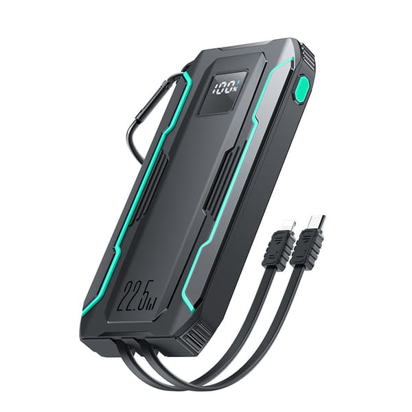 Powerbank Joyroom JR-L017 22,5W 10000mAh sisäänrakennetuilla USB-C / Lightning kaapeleilla - musta