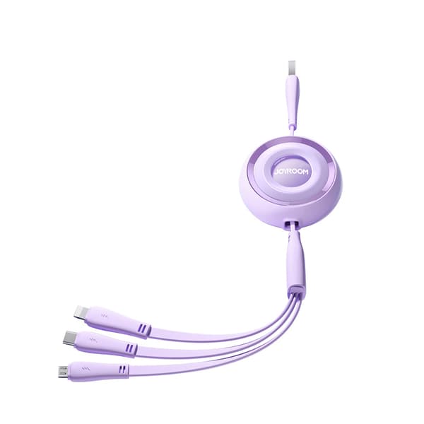 Joyroom Upprullningsbar Färgserie S-A40 3-i-1 Kabel USB-A till USB-C/Lightning/micro USB 1m - Lila