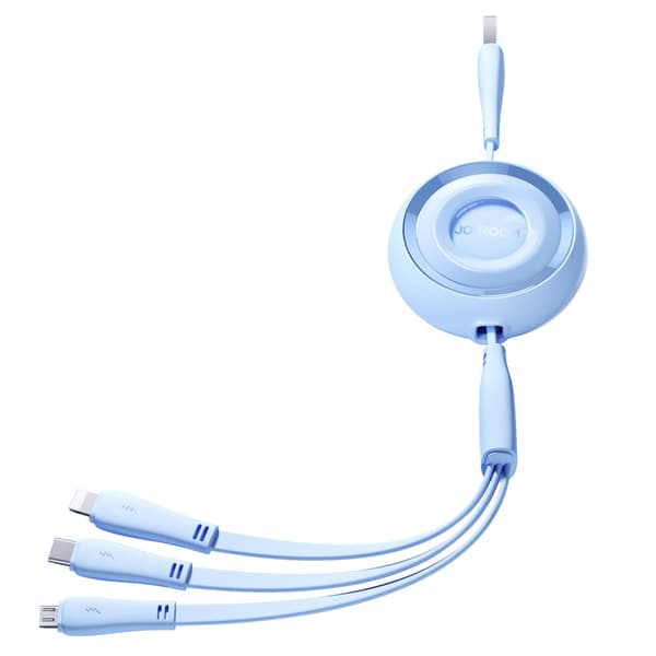 Joyroom Farvestrålende Serie S-A40 3-i-1 1m Oprullelig Kabel USB-A til USB-C/Lightning/micro USB - Blå