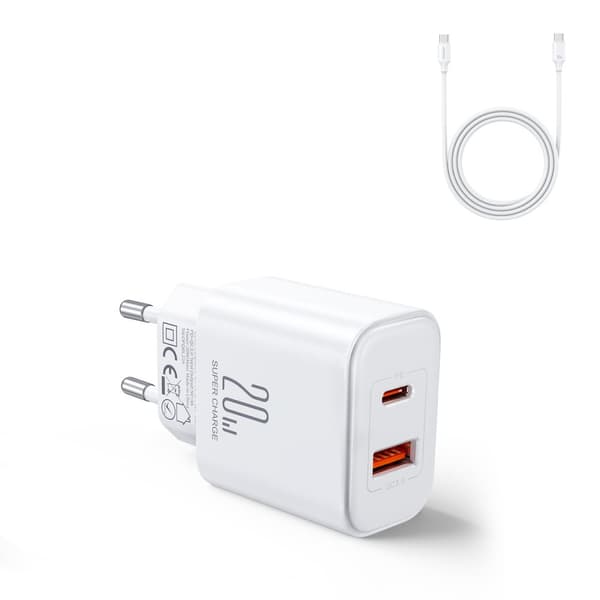 Joyroom JR-TCF05 20W USB-A/USB-C Laddare + USB-C-kabel - Vit