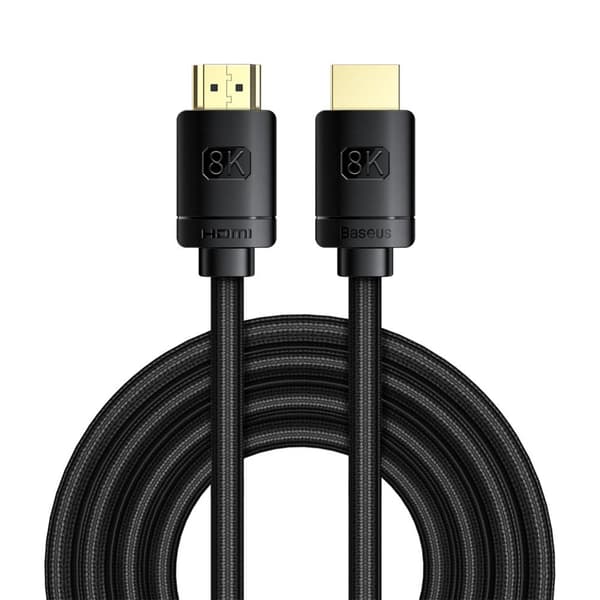 Baseus HDMI 2.1 Kabel 3 m - 8K UHD 60Hz, 4K 120Hz, 48 Gbps, VRR, ALLM, Dynamic HDR, 3D, eARC, QMS - Sort