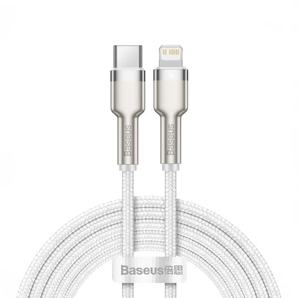 Baseus Cafule Series Metallinen USB-C/Lightning Datajohto 20W PD, 2m - Valkoinen