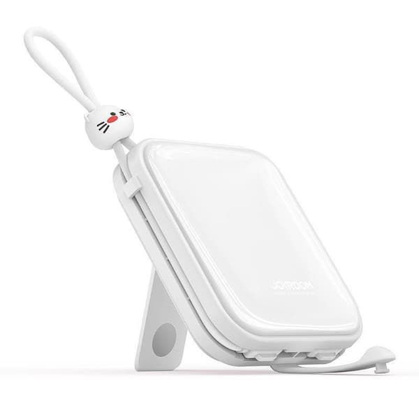 Joyroom Powerbank med USB C & Lightning Kabler og Stander Cutie Series 10000mAh 22.5W Hvid (JR-L008)